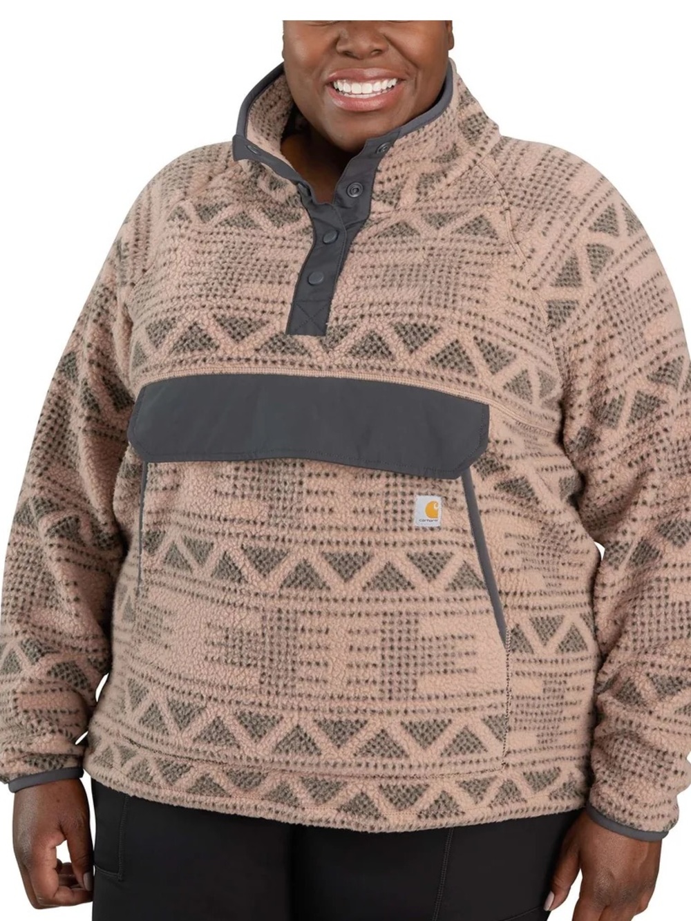 Carhartt Relaxed Fit Fleece Pullover Warm Taupe Geometric Print Size 1X 16W 18W